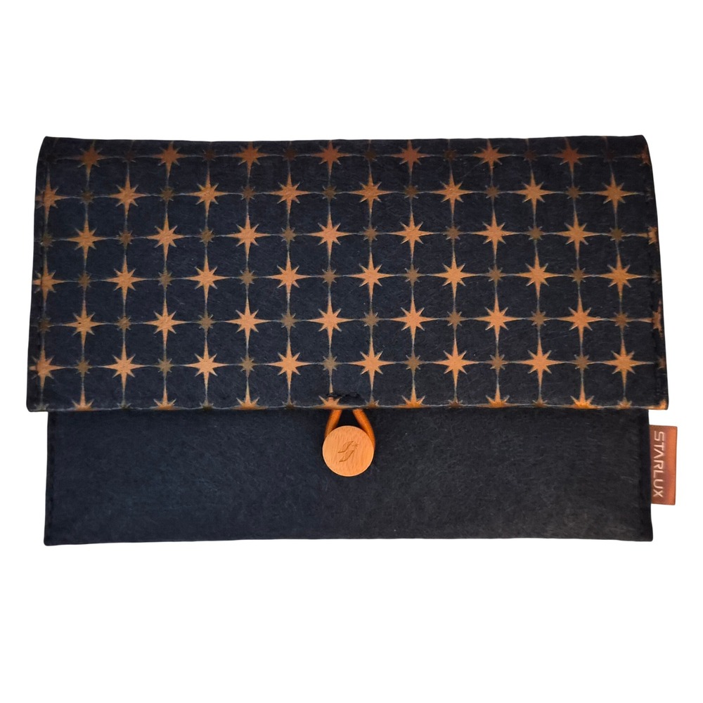 Starlux Airlines Navy Blue Felt Celestial Star Pouch Amenity Kit Wood Button 8x5